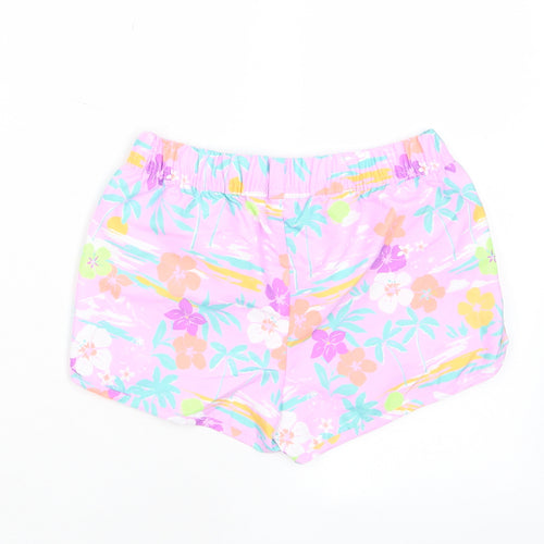 Marks and Spencer Girls Multicoloured Floral Polyester Sweat Shorts Size 7-8 Years Regular Drawstring - Swim shorts