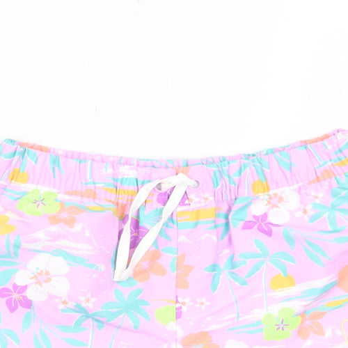 Marks and Spencer Girls Multicoloured Floral Polyester Sweat Shorts Size 7-8 Years Regular Drawstring - Swim shorts
