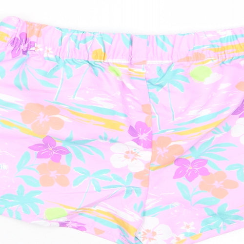 Marks and Spencer Girls Multicoloured Floral Polyester Sweat Shorts Size 7-8 Years Regular Drawstring - Swim shorts