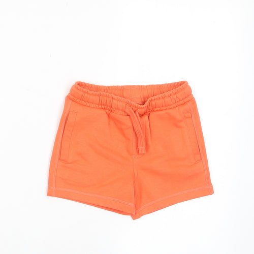 Marks and Spencer Boys Orange Cotton Sweat Shorts Size 2-3 Years Regular Drawstring - Pockets