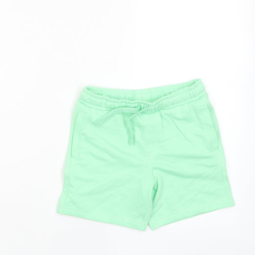 Marks and Spencer Boys Green Cotton Sweat Shorts Size 5-6 Years Regular Drawstring - Pockets