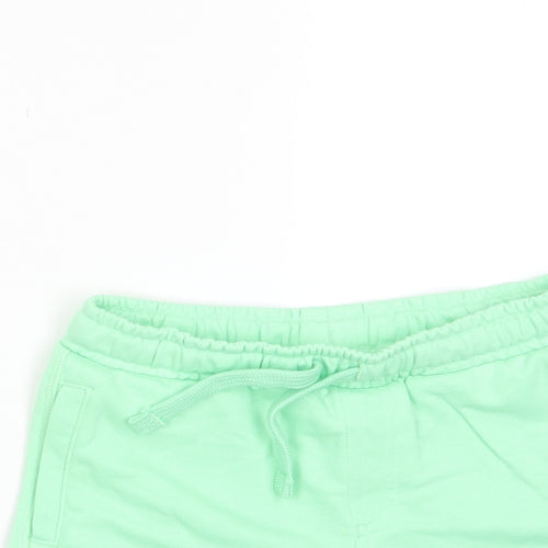 Marks and Spencer Boys Green Cotton Sweat Shorts Size 5-6 Years Regular Drawstring - Pockets