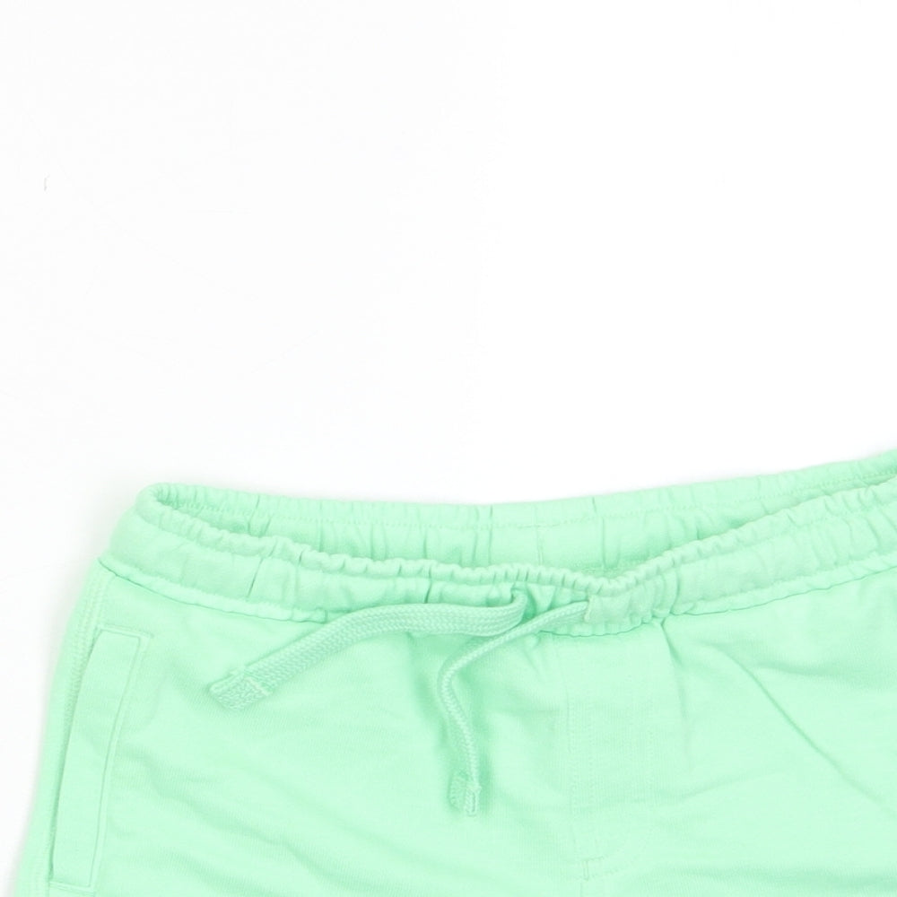 Marks and Spencer Boys Green Cotton Sweat Shorts Size 5-6 Years Regular Drawstring - Pockets
