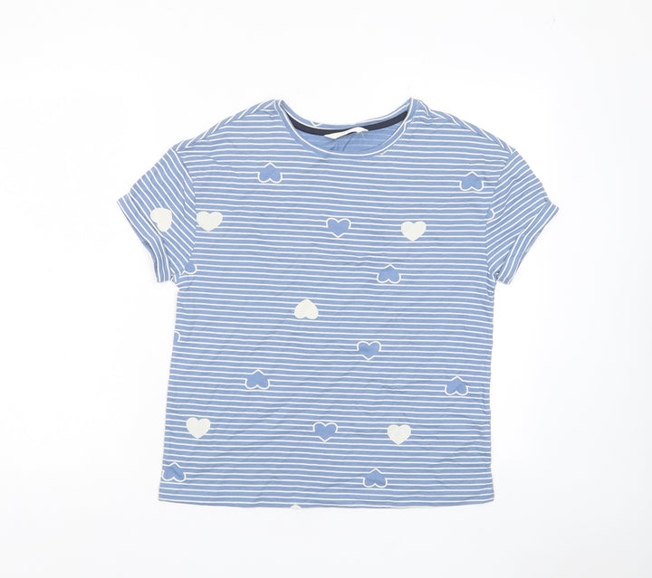 Marks and Spencer Womens Blue Geometric Cotton Top Pyjama Top Size XS