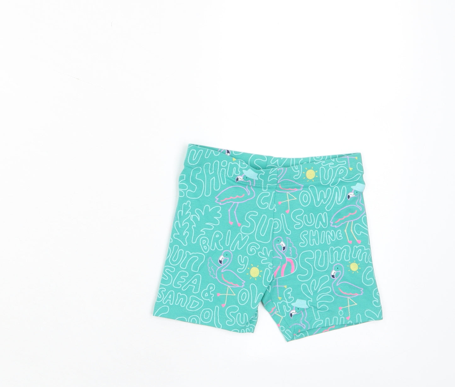 Marks and Spencer Girls Green Geometric Cotton Biker Shorts Size 3-4 Years Regular - Flamingos