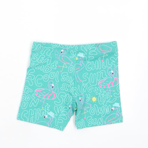 Marks and Spencer Girls Green Geometric Cotton Biker Shorts Size 3-4 Years Regular - Flamingos