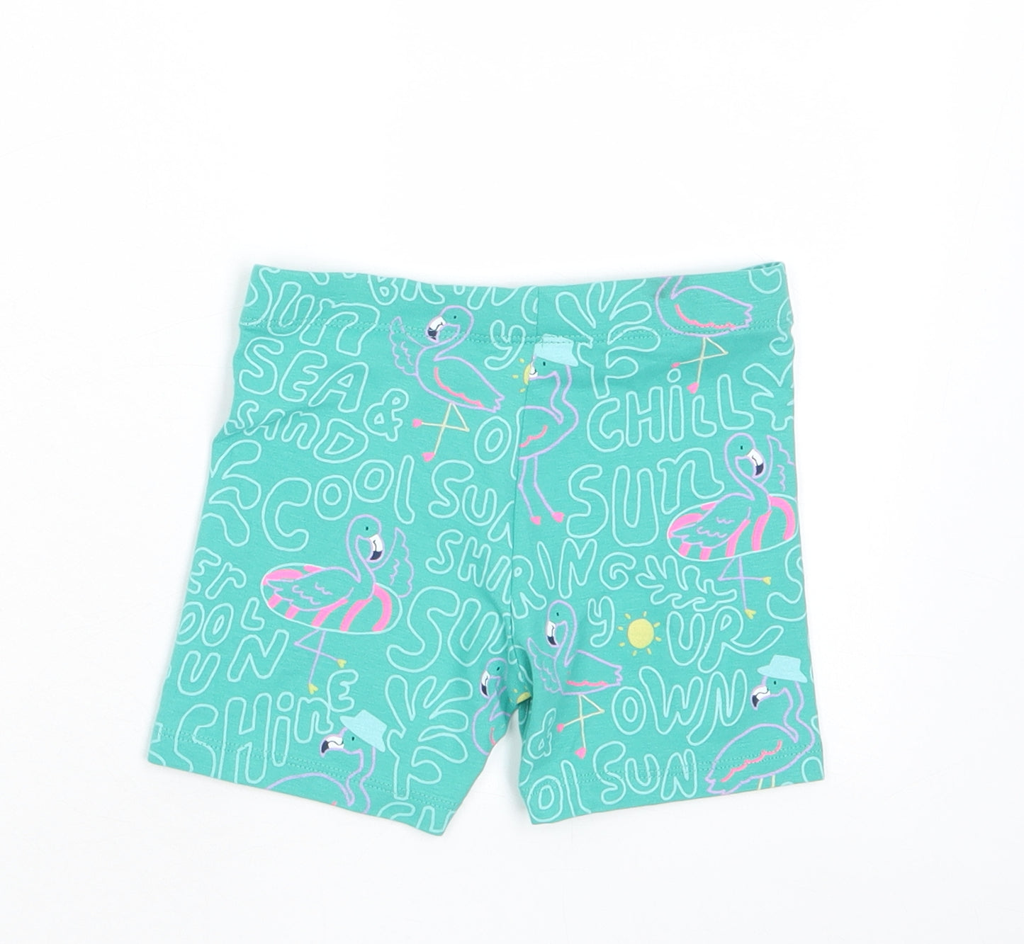 Marks and Spencer Girls Green Geometric Cotton Biker Shorts Size 3-4 Years Regular - Flamingos