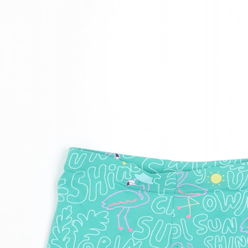 Marks and Spencer Girls Green Geometric Cotton Biker Shorts Size 3-4 Years Regular - Flamingos