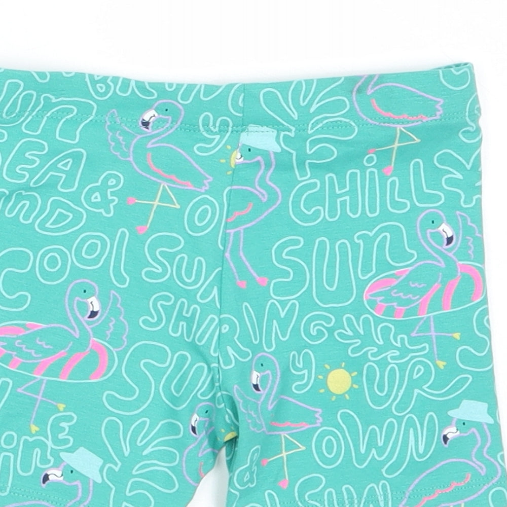Marks and Spencer Girls Green Geometric Cotton Biker Shorts Size 3-4 Years Regular - Flamingos