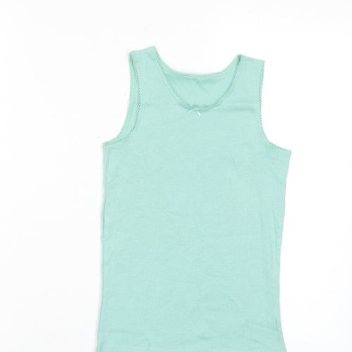 Marks and Spencer Girls Green Cotton Basic Tank Size 8-9 Years Crew Neck Pullover - Embroided