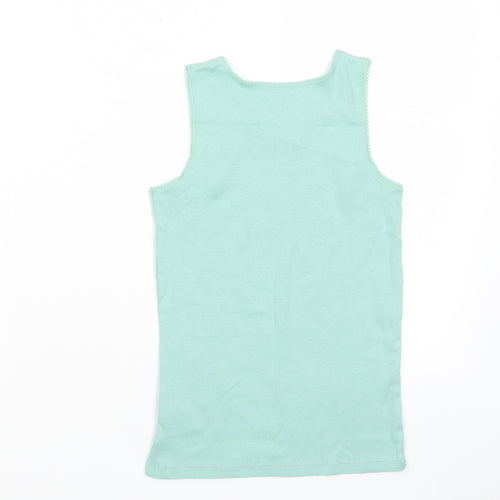 Marks and Spencer Girls Green Cotton Basic Tank Size 8-9 Years Crew Neck Pullover - Embroided