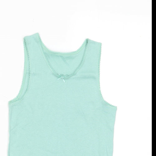Marks and Spencer Girls Green Cotton Basic Tank Size 8-9 Years Crew Neck Pullover - Embroided