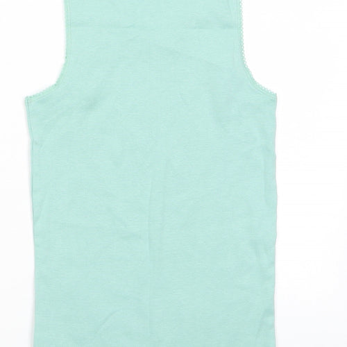 Marks and Spencer Girls Green Cotton Basic Tank Size 8-9 Years Crew Neck Pullover - Embroided