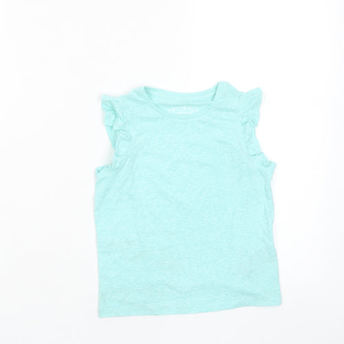 Marks and Spencer Girls Blue Polyester Basic Tank Size 3-4 Years Crew Neck Pullover - Frill