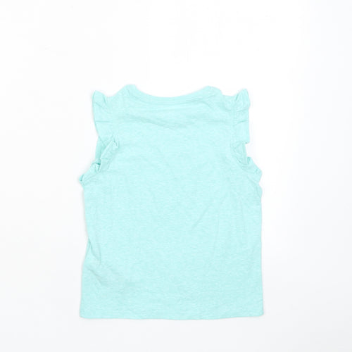 Marks and Spencer Girls Blue Polyester Basic Tank Size 3-4 Years Crew Neck Pullover - Frill