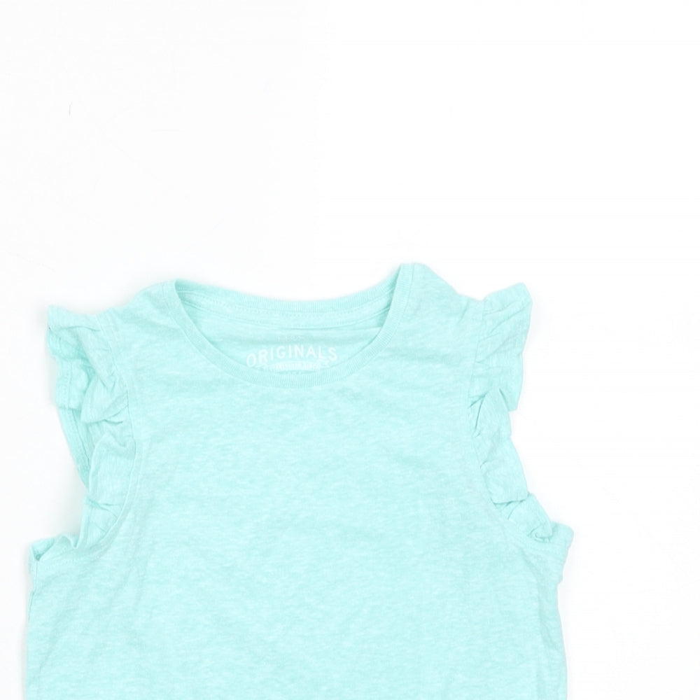 Marks and Spencer Girls Blue Polyester Basic Tank Size 3-4 Years Crew Neck Pullover - Frill
