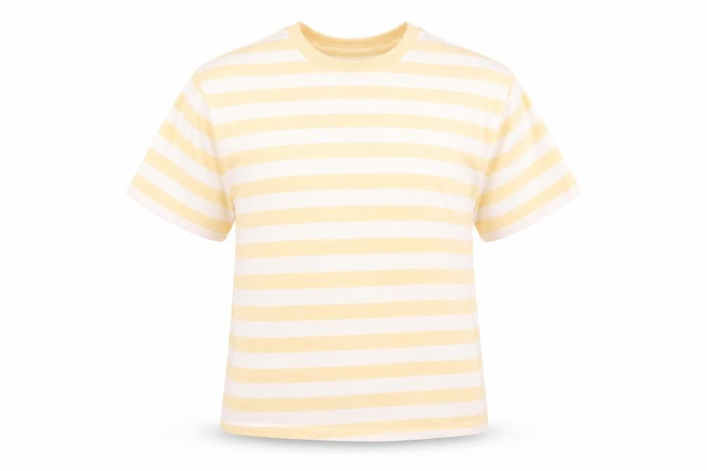 Front view of Marks & Spencer boys’ orange striped cotton basic t-shirt, size 8-9, years crew neck pullover