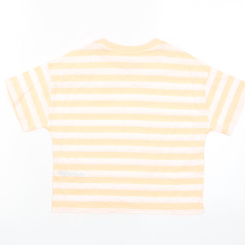 Marks and Spencer Boys Orange Striped Cotton Basic T-Shirt Size 8-9 Years Crew Neck Pullover