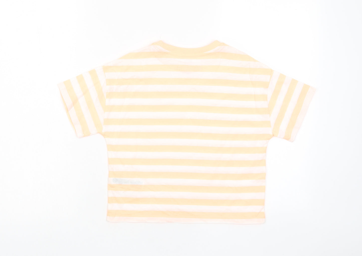 Marks and Spencer Boys Orange Striped Cotton Basic T-Shirt Size 8-9 Years Crew Neck Pullover