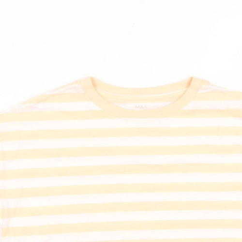 Marks and Spencer Boys Orange Striped Cotton Basic T-Shirt Size 8-9 Years Crew Neck Pullover