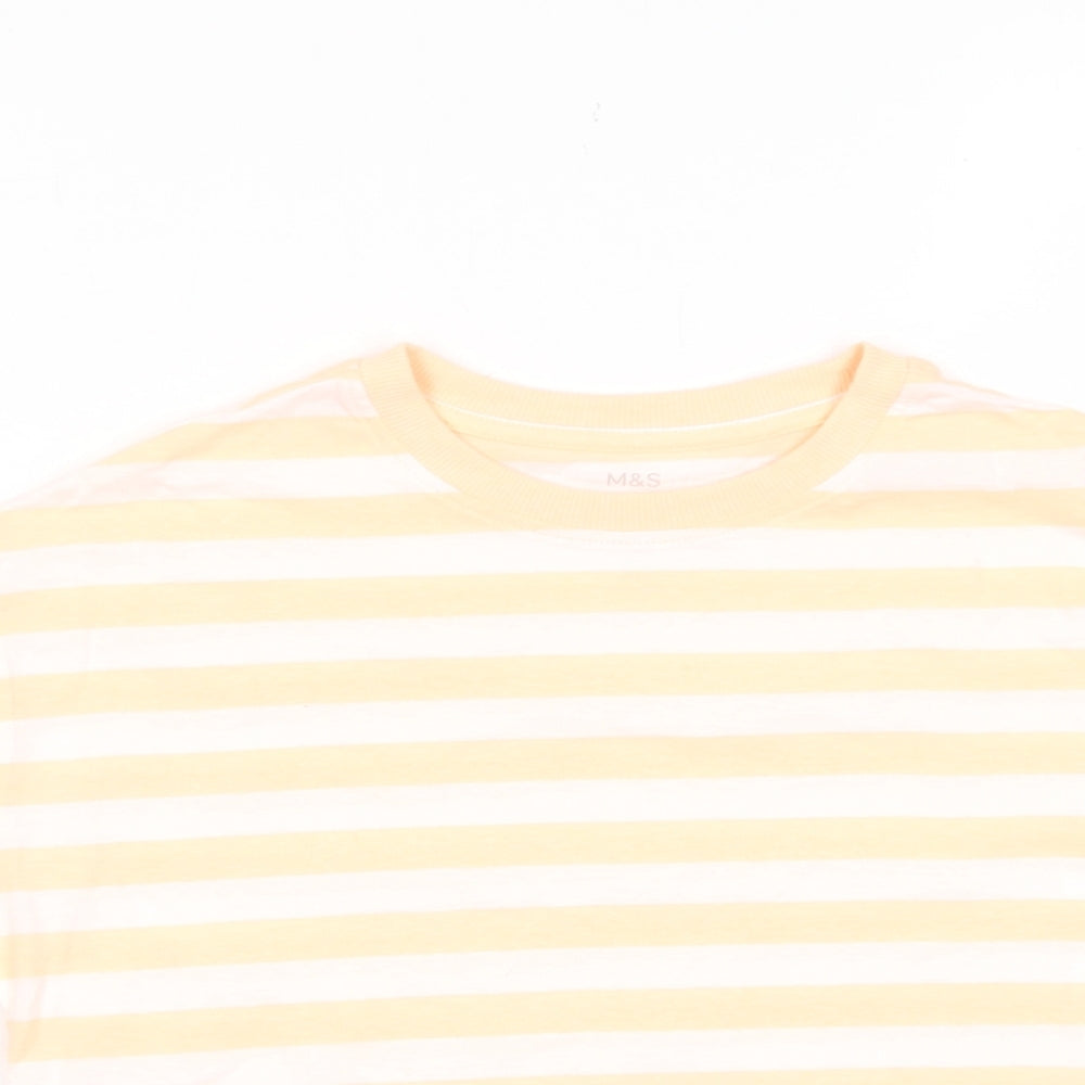 Marks and Spencer Boys Orange Striped Cotton Basic T-Shirt Size 8-9 Years Crew Neck Pullover