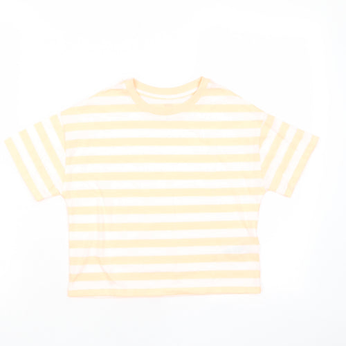 Marks and Spencer Boys Orange Striped Cotton Basic T-Shirt Size 7-8 Years Crew Neck Pullover