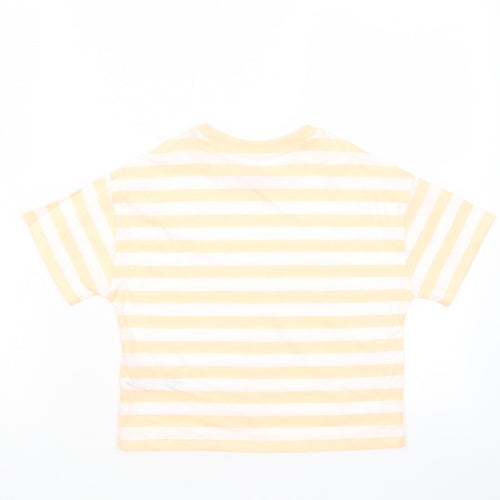 Marks and Spencer Boys Orange Striped Cotton Basic T-Shirt Size 7-8 Years Crew Neck Pullover