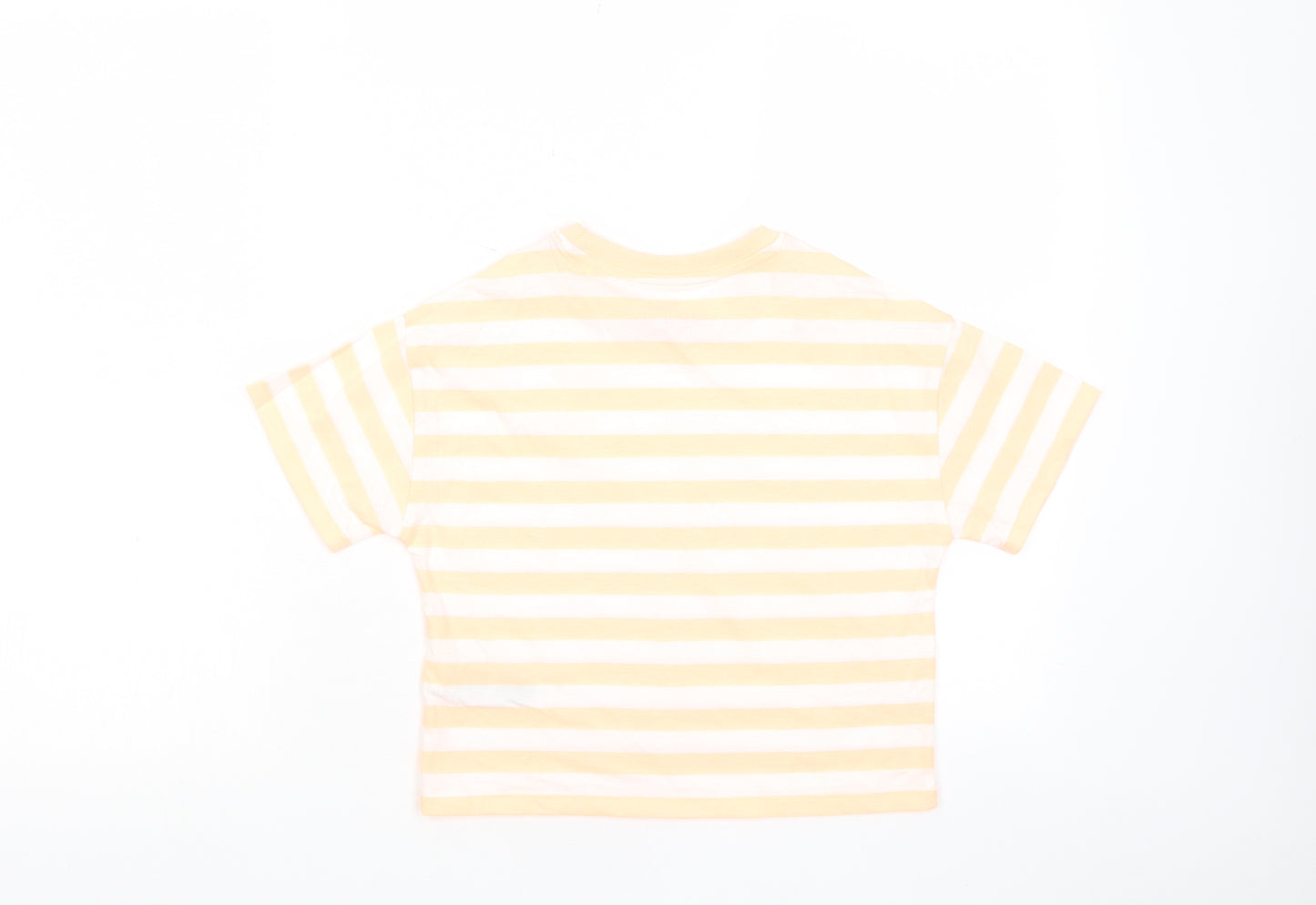 Marks and Spencer Boys Orange Striped Cotton Basic T-Shirt Size 7-8 Years Crew Neck Pullover