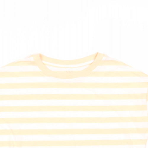 Marks and Spencer Boys Orange Striped Cotton Basic T-Shirt Size 7-8 Years Crew Neck Pullover