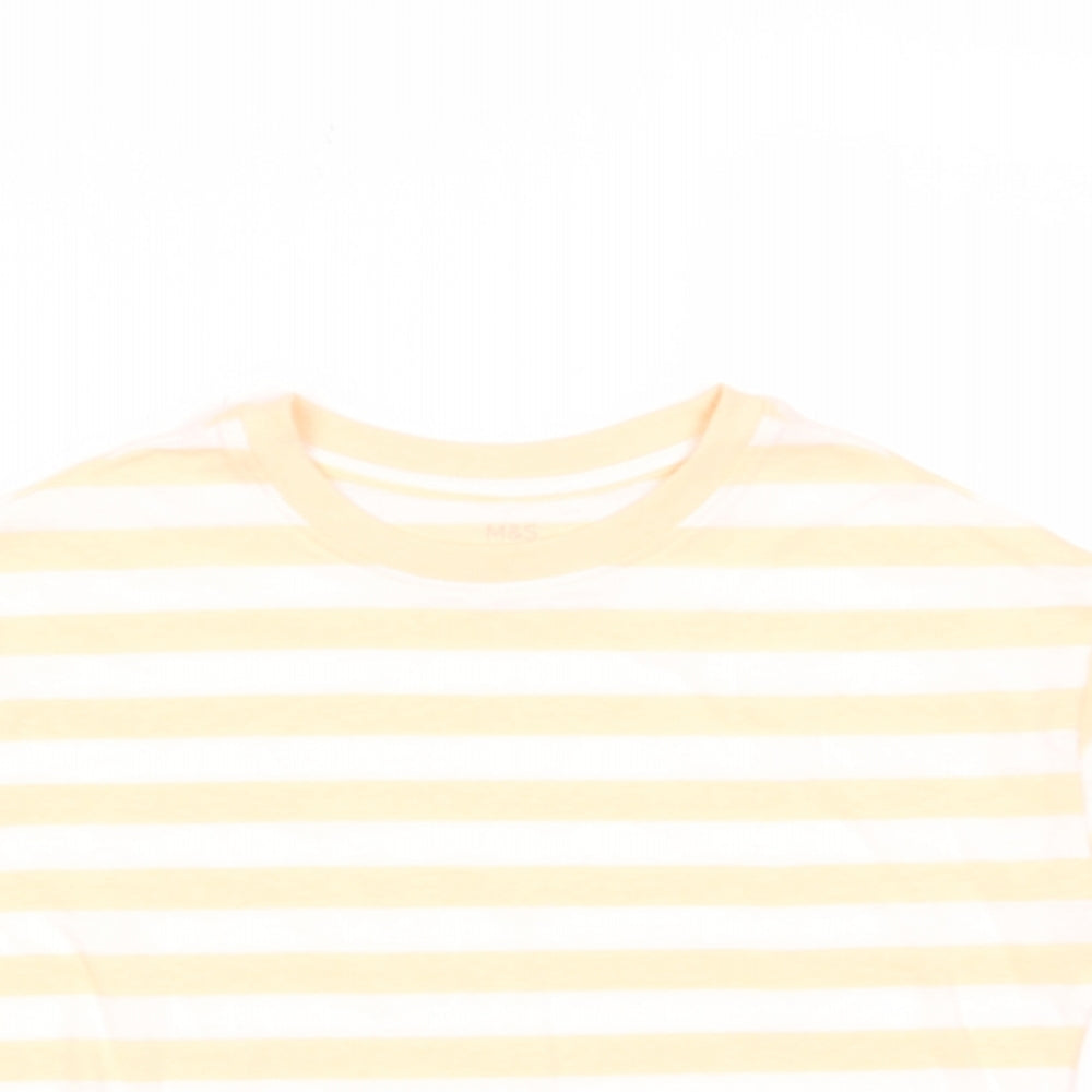 Marks and Spencer Boys Orange Striped Cotton Basic T-Shirt Size 7-8 Years Crew Neck Pullover