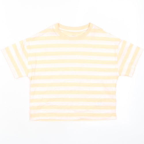 Marks and Spencer Boys Orange Striped Cotton Basic T-Shirt Size 7-8 Years Crew Neck Pullover