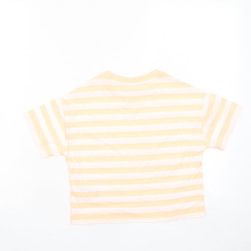 Marks and Spencer Boys Orange Striped Cotton Basic T-Shirt Size 7-8 Years Crew Neck Pullover