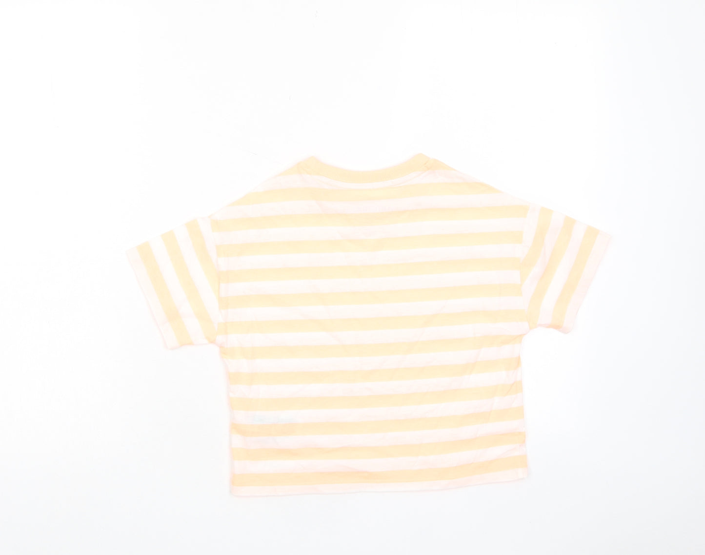 Marks and Spencer Boys Orange Striped Cotton Basic T-Shirt Size 7-8 Years Crew Neck Pullover