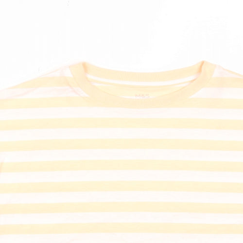 Marks and Spencer Boys Orange Striped Cotton Basic T-Shirt Size 7-8 Years Crew Neck Pullover