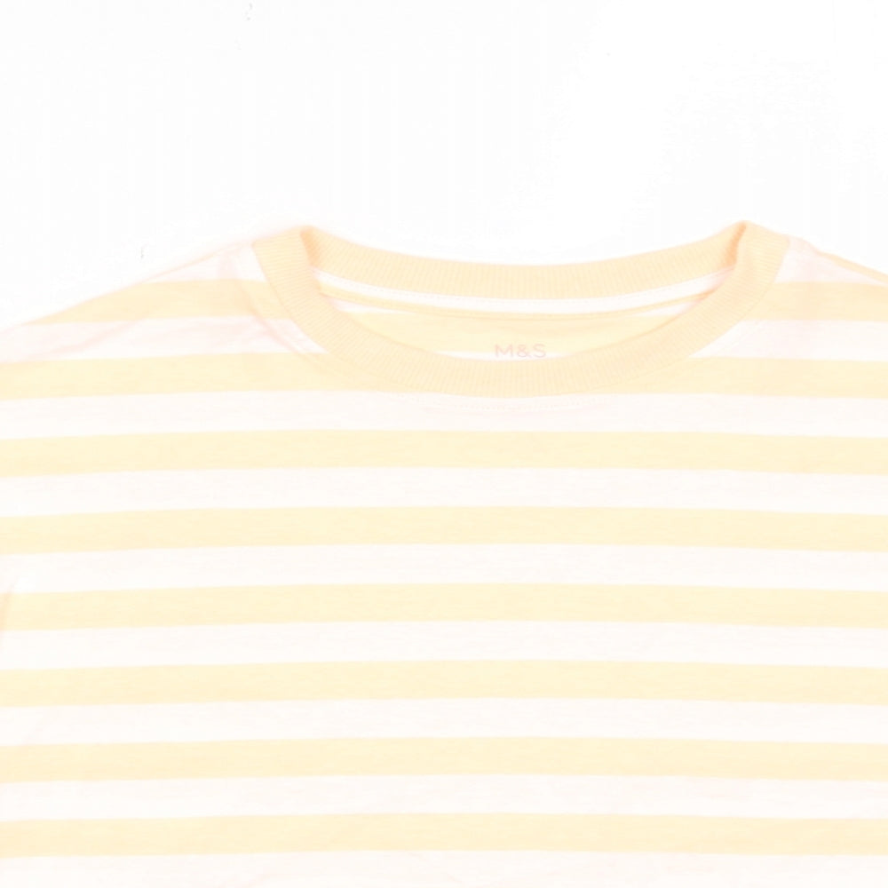 Marks and Spencer Boys Orange Striped Cotton Basic T-Shirt Size 7-8 Years Crew Neck Pullover