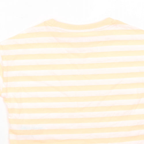 Marks and Spencer Boys Orange Striped Cotton Basic T-Shirt Size 7-8 Years Crew Neck Pullover