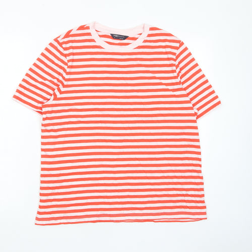 Marks and Spencer Womens Red Striped Cotton Basic T-Shirt Size 16 Crew Neck