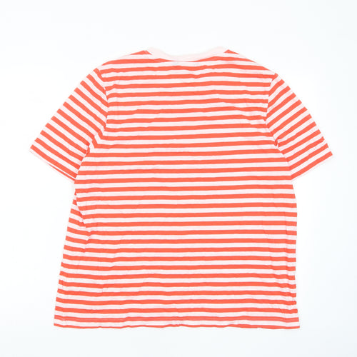 Marks and Spencer Womens Red Striped Cotton Basic T-Shirt Size 16 Crew Neck