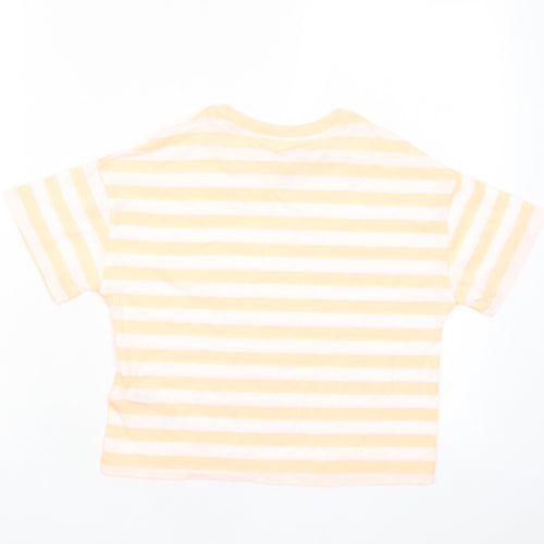 Marks and Spencer Boys Orange Striped Cotton Basic T-Shirt Size 8-9 Years Crew Neck Pullover