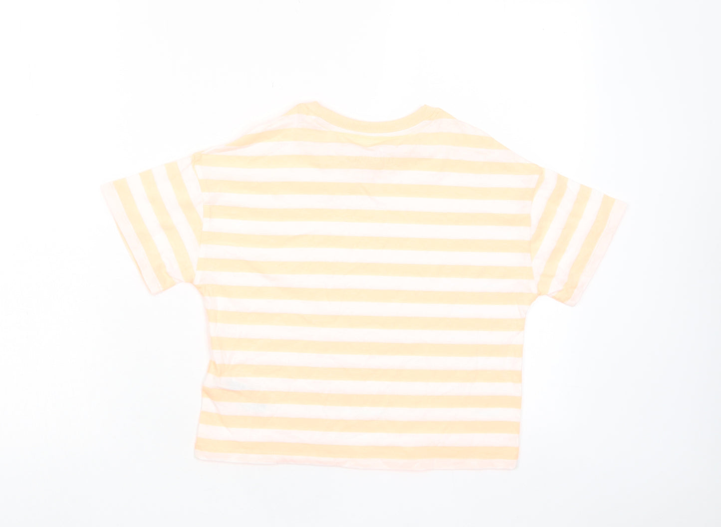 Marks and Spencer Boys Orange Striped Cotton Basic T-Shirt Size 8-9 Years Crew Neck Pullover