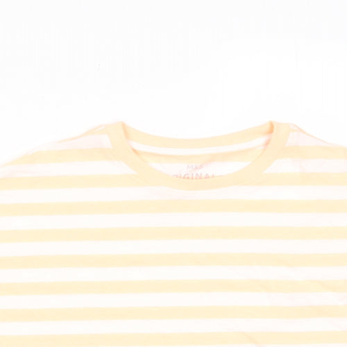 Marks and Spencer Boys Orange Striped Cotton Basic T-Shirt Size 8-9 Years Crew Neck Pullover