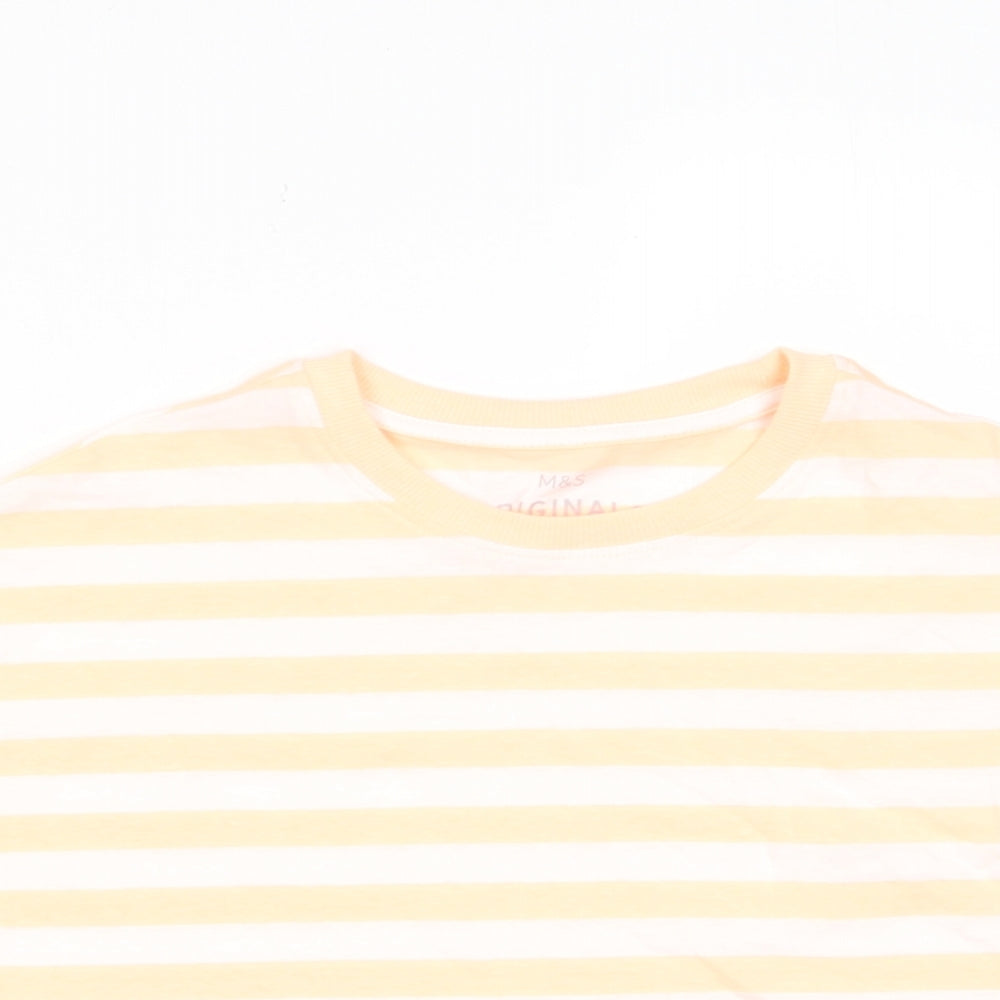 Marks and Spencer Boys Orange Striped Cotton Basic T-Shirt Size 8-9 Years Crew Neck Pullover