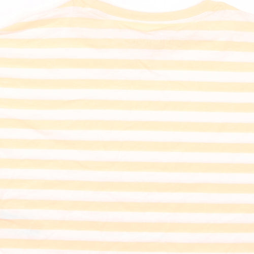 Marks and Spencer Boys Orange Striped Cotton Basic T-Shirt Size 8-9 Years Crew Neck Pullover