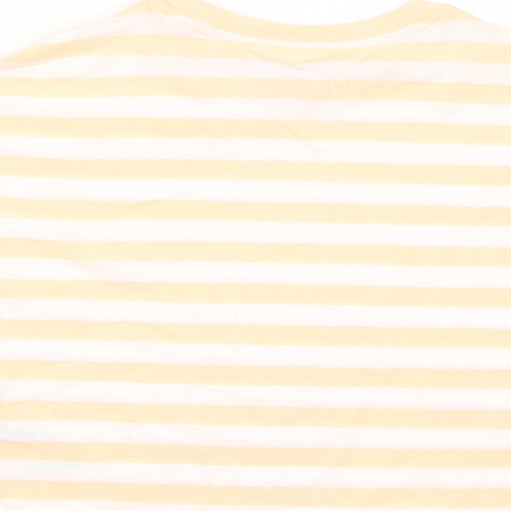 Marks and Spencer Boys Orange Striped Cotton Basic T-Shirt Size 8-9 Years Crew Neck Pullover