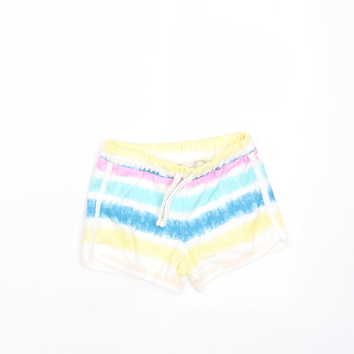 Marks and Spencer Girls Multicoloured Striped Cotton Sweat Shorts Size 5-6 Years Regular Drawstring