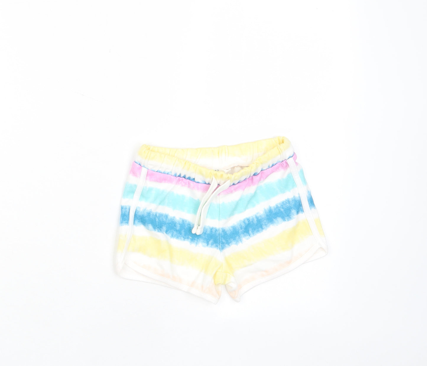 Marks and Spencer Girls Multicoloured Striped Cotton Sweat Shorts Size 5-6 Years Regular Drawstring