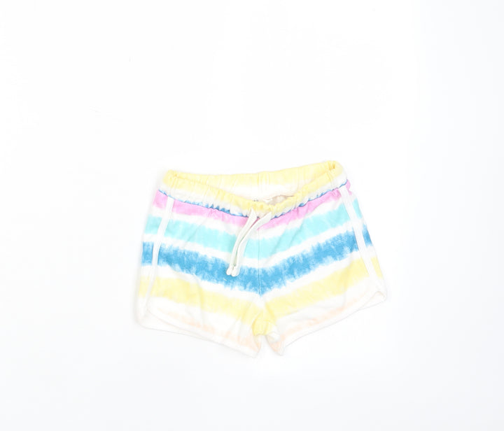 Marks and Spencer Girls Multicoloured Striped Cotton Sweat Shorts Size 5-6 Years Regular Drawstring