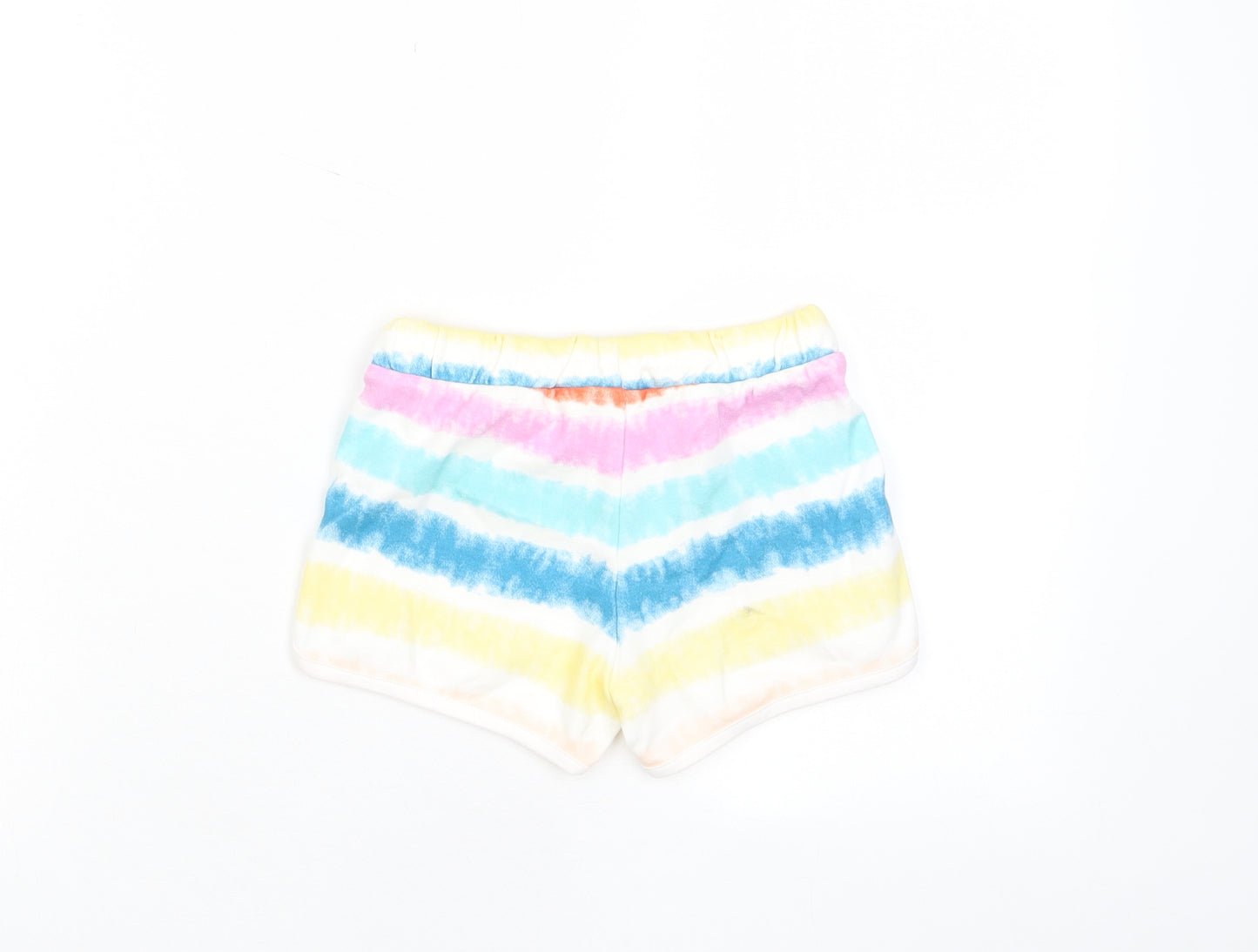 Marks and Spencer Girls Multicoloured Striped Cotton Sweat Shorts Size 5-6 Years Regular Drawstring