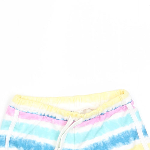 Marks and Spencer Girls Multicoloured Striped Cotton Sweat Shorts Size 5-6 Years Regular Drawstring