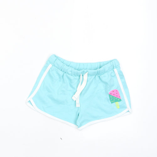 Marks and Spencer Girls Blue Cotton Sweat Shorts Size 5 Years Regular Drawstring - Ice Lollie